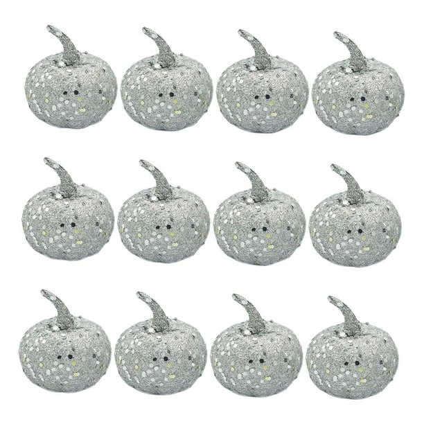 12 piezas de calabaza artificial de otoño, modelos de calabaza , decoración rústica de calabaza para Acción de Gracias, de otoño, plata BLESIY Mini Calabaza De Espuma