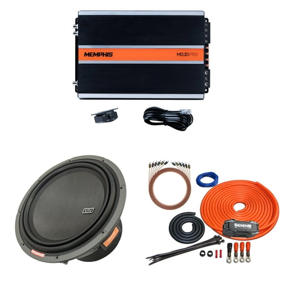 Memphis Audio VIV1212 VIV 12" 1 OR 2 OHM Subwoofer with MJP1500.1 Monoblock Subwoofer Amplifier and 0GKIT Amp Wiring Kit