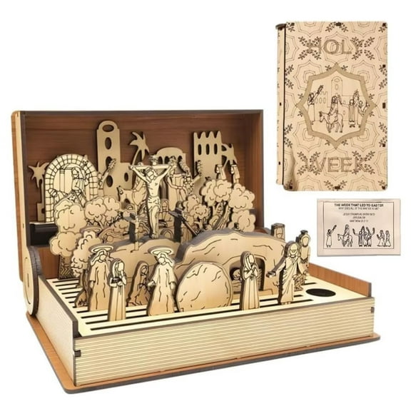 SENIUIRS Wooden Holy Week Easter Decor, Handmade Family Story Display Book Kit for Home Decoration.