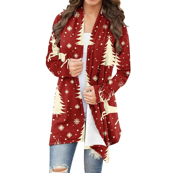 Mifsaly Women Christmas Cardigan Plus Size Long Sleeve Open Front Cardigans Xmas Print Loose Holiday Flowy Outerwear 2025 Festival Party Outfits