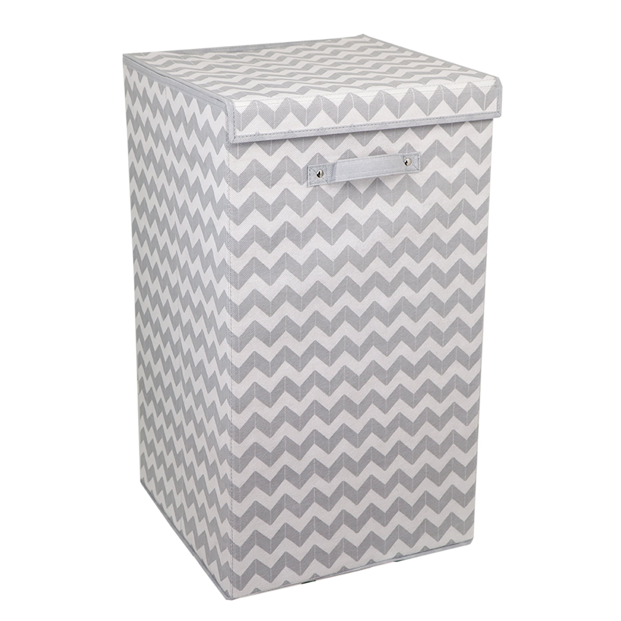 Home Basics Gray and White Chevron Folding Laundry Hamper
