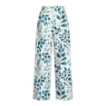 thumbnail image 6 of MYAOYI Women's Teal Leaf Print Wide Leg Pants, Smocked High Waist Palazzo Trousers with Pockets, 6 of 7