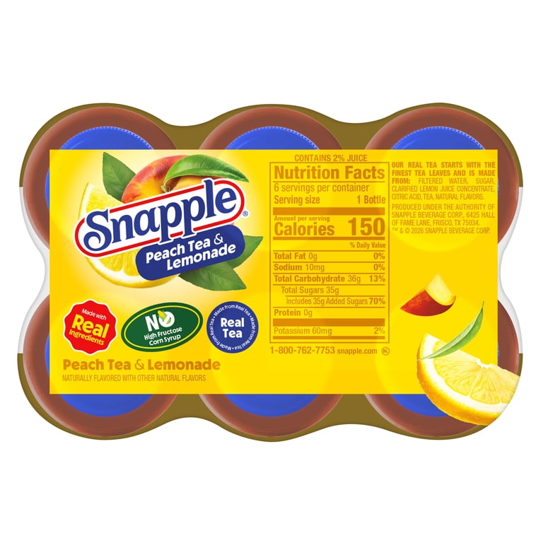 Snapple Peach Tea & Lemonade, 16 fl oz, 6 Pack Bottles - Walmart.com