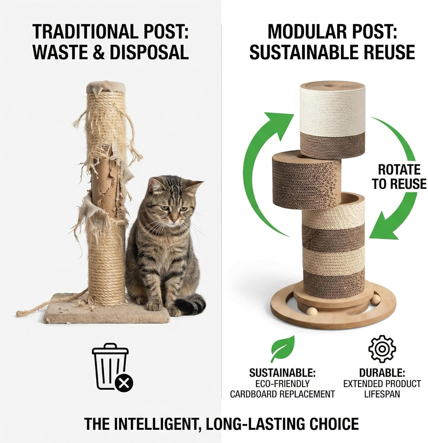 Stable Vertical Cat Scratching Post for Indoor Cats, Durable Cardboard Design with Replaceable Refills, Space-Saving Cat Scratcher