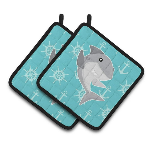 Shark on Blue Nautical Pair of Pot Holders