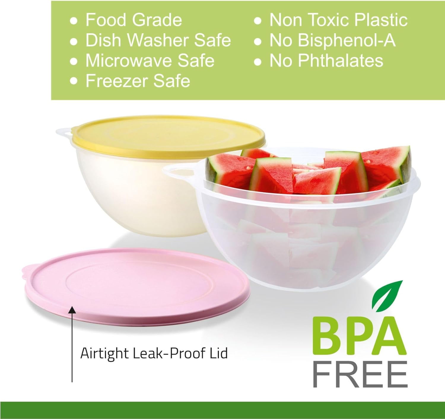 SIGNORA WARE 2‑Pack Large Food Storage Containers – Airtight Lids, Pink & Yellow