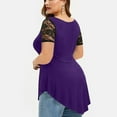 thumbnail image 3 of LoyisViDion Plus Size Women Solid Floral Lace Tops O-Neck Asymmetric Three Quarter Tops Blouse Clearance Purple 16(XXL), 3 of 5