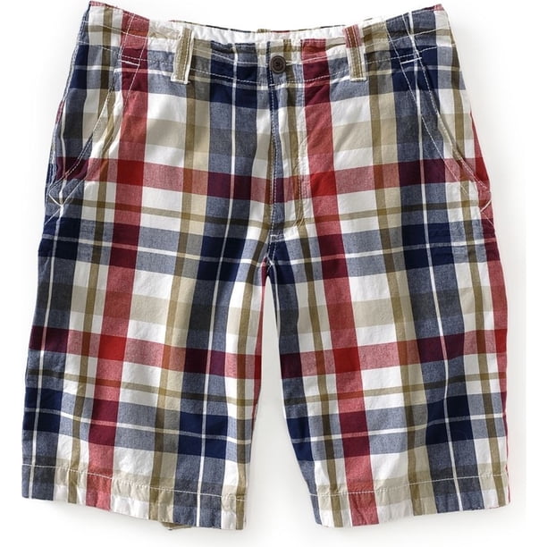 Aeropostale Shorts chinos informales a cuadros de longitud frontal plana para hombre, rojo, 36