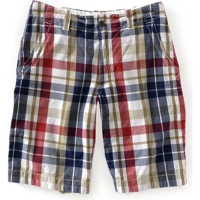 Aeropostale Shorts chinos informales a cuadros de longitud frontal plana para hombre, rojo, 27