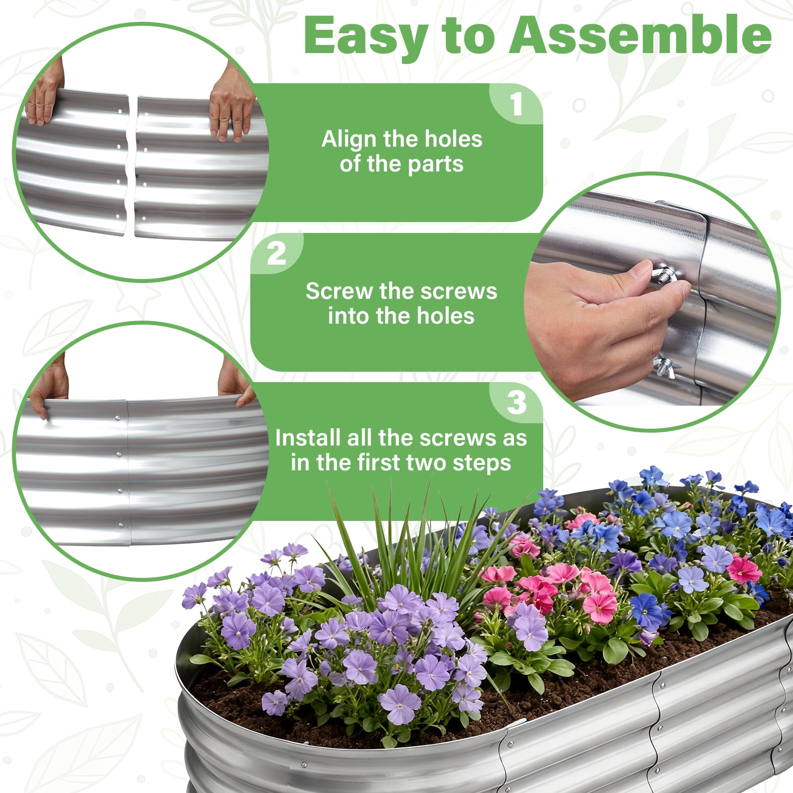 HGD Raised Garden Bed Kit Oval Galvanized Metal 2 Pack 4x2x1 ft