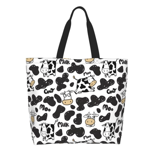 Fotbe Cow Bolsa Tote Estética de Lona con Estampado para Mujer - Bolsa Reutilizable de Hombro Casual para Vacaciones, Compras, Trabajo y Gimnasio