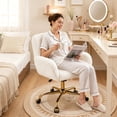 thumbnail image 3 of SESSLIFE White Office Chair, Height Adjustable Velvet Vanity Chair with Back & Wheels, 360°Swivel Desk Chair with Gold Legs, for Home Bedroom, 3 of 9