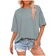 thumbnail image 4 of Tops Largos para Leggings Suelto Casual Color Sólido Manga Corta Superior, Cuello Redondo Irregular Hembra Camiseta, 4 of 9