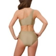 thumbnail image 3 of INSPIRAR CHIC Conjunto de Bikini de Una Sola Manga Elegante para Mujeres, 2 Piezas, Top con Push Up y Parte Inferior de Control de Abdomen, Trajes de Baño, Talla X-Large, Caqui, 3 of 5