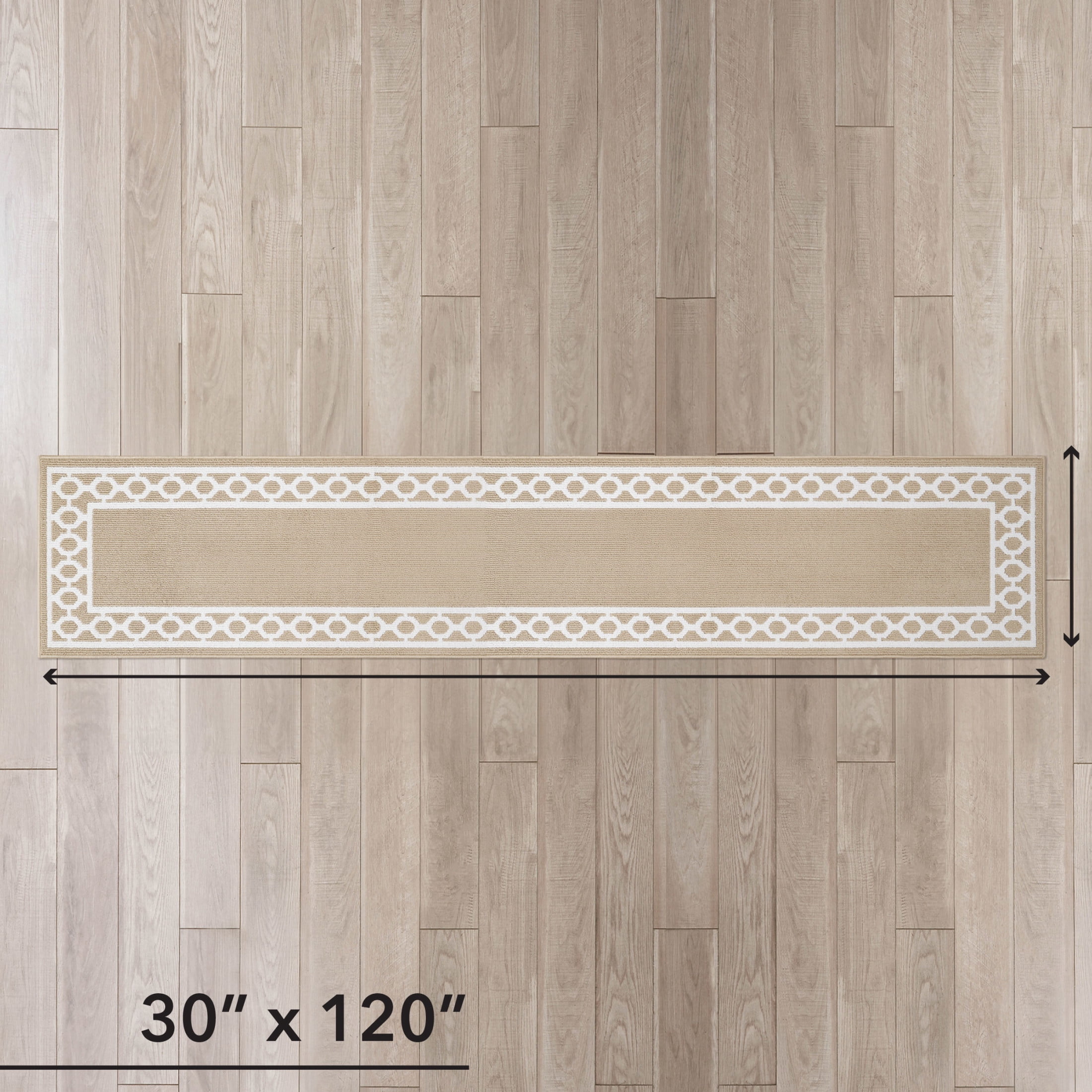 Washable Skid-Resistant Runner Rug, Trellis Border , Beige  and White , 30 " x 120"