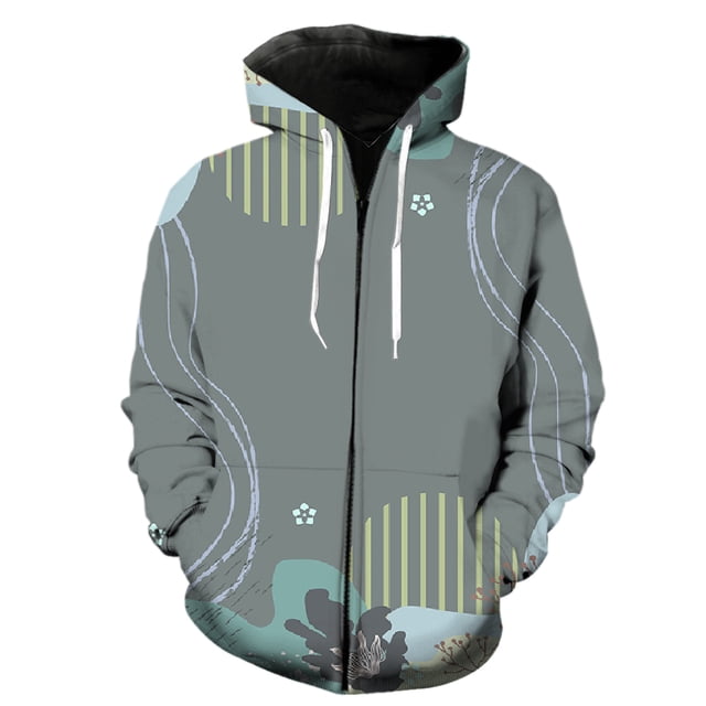 Sudadera con capucha y cremallera para hombre, diseño abstracto de hojas de plantas, estilo hip hop, ropa de calle de primavera, chaquetas de gran tamaño con capucha para adolescentes.