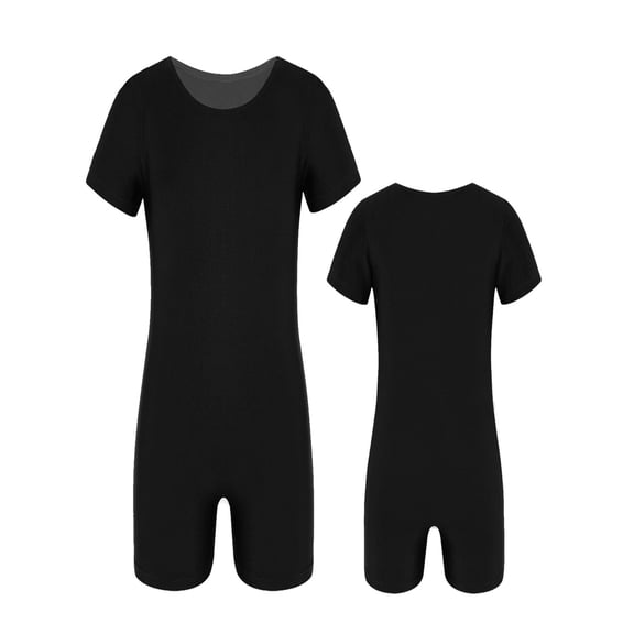 Sinleey Girls Boys Short Sleeves Ballet Dance Unitard Leotard Stretchy Gymnastics Athletic Biketards A Black 6