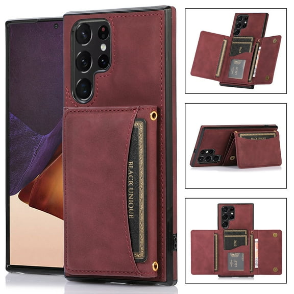 Nalacover for Samsung Galaxy S23 Ultra Wallet Case with Credit Card Holder Slots Magnetic Closure Kickstand Purse Premium PU Leather TPU Shockproof Case for Samsung Galaxy S23 Ultra - Winered