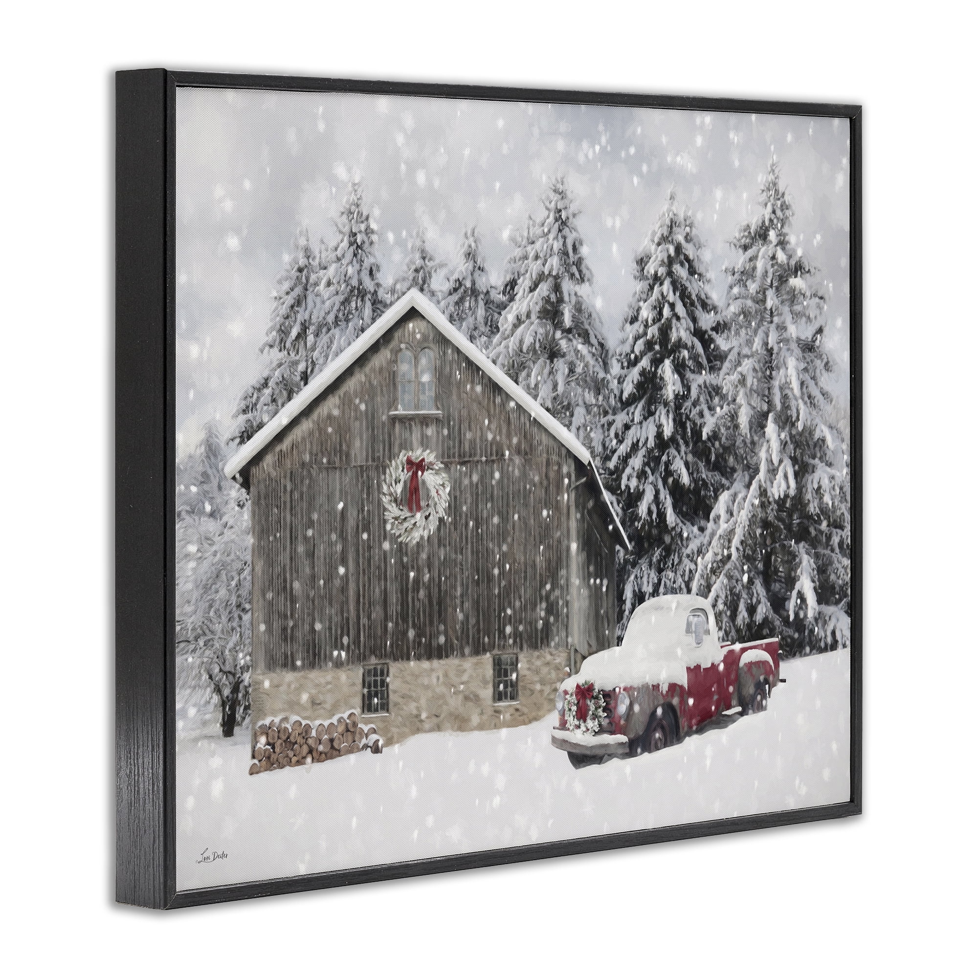 Stupell Industries Snow Covered Farm Scene Holiday Painting Black Framed Art Prints Wall Art, 14 x 11
