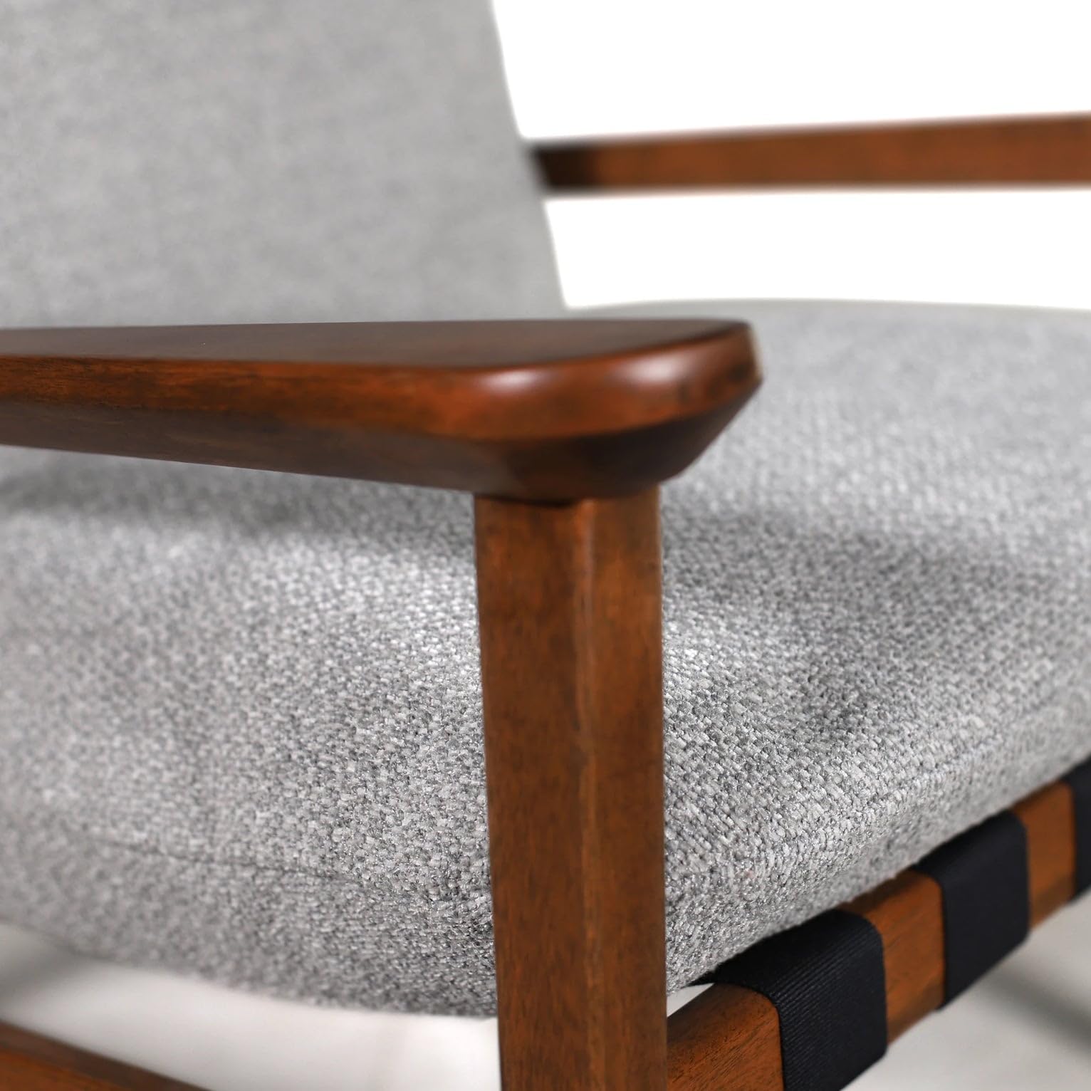 Grain Wood Furniture Solid Wood Mid Century Rocking Chair with Stone Gray Cushions