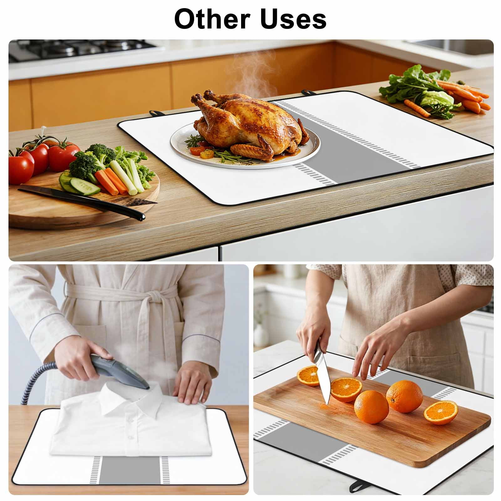 Gray Solid Color Texture Stove Top Cover for Electric Stove, Heat-proof & Non Slip Glass Top Stove Cover Protector, Simple Grey Stripes Kitchen Flat Cooktop Rubber Mat 24x21 Inches