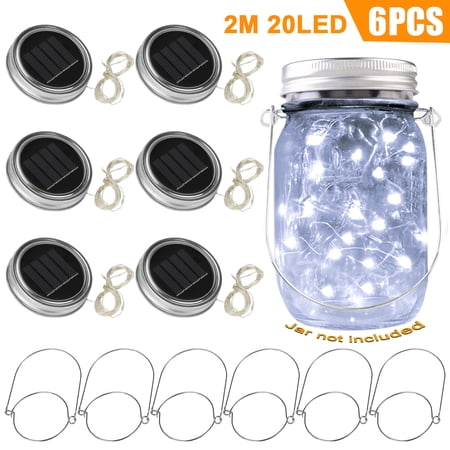 8 Pack Solar Mason Jar Lid String Lights - 20 LED Multi-Color Fairy Lights With Hangers, For Outdoor/Indoor Decor