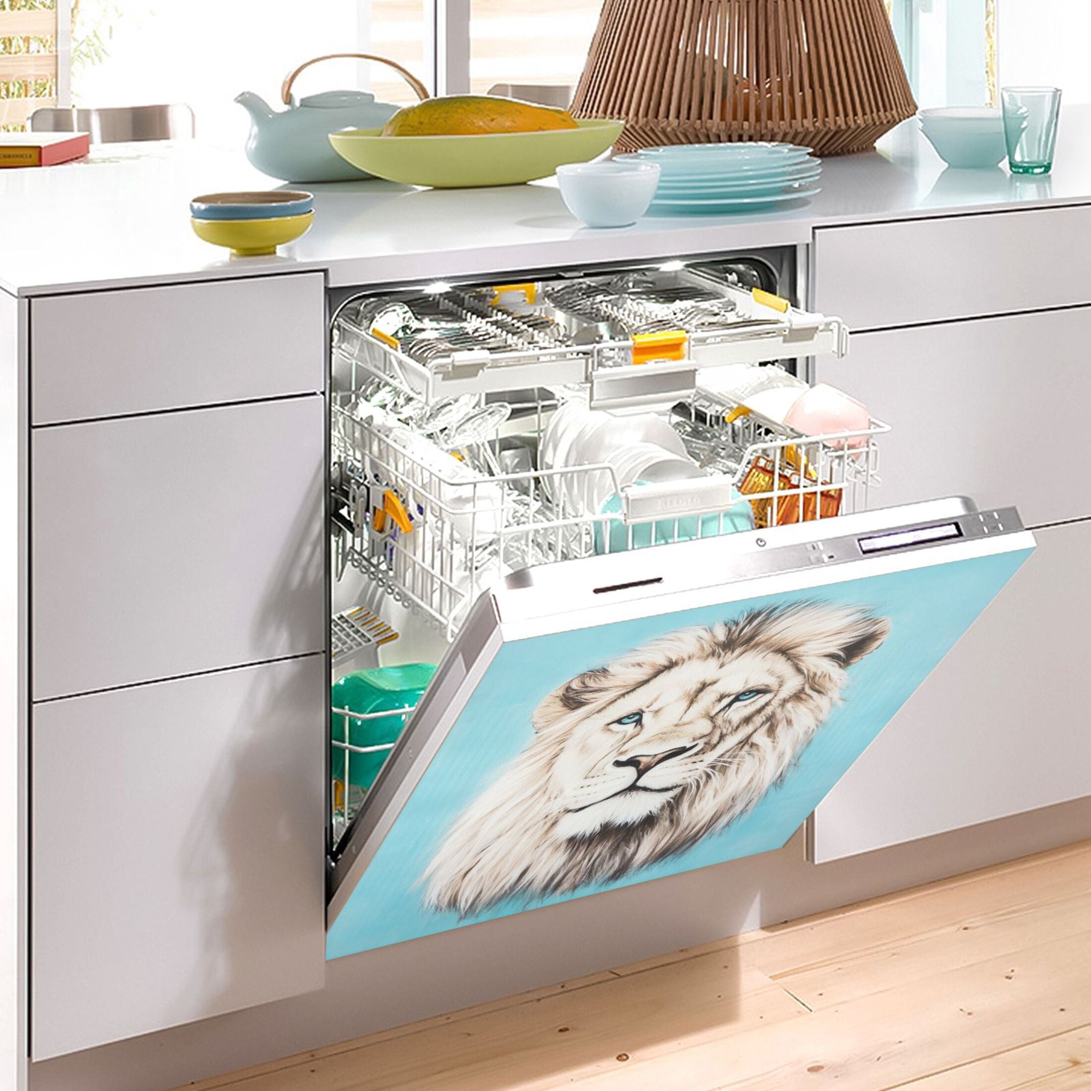 Dishwasher Magnetic Sticker 23x26 Inch Refrigerator Magnetic Sticker Washing Machine Magnetic Sticker Kitchen Panel Magnetic Sticker Home Decor White Lion Face Pattern