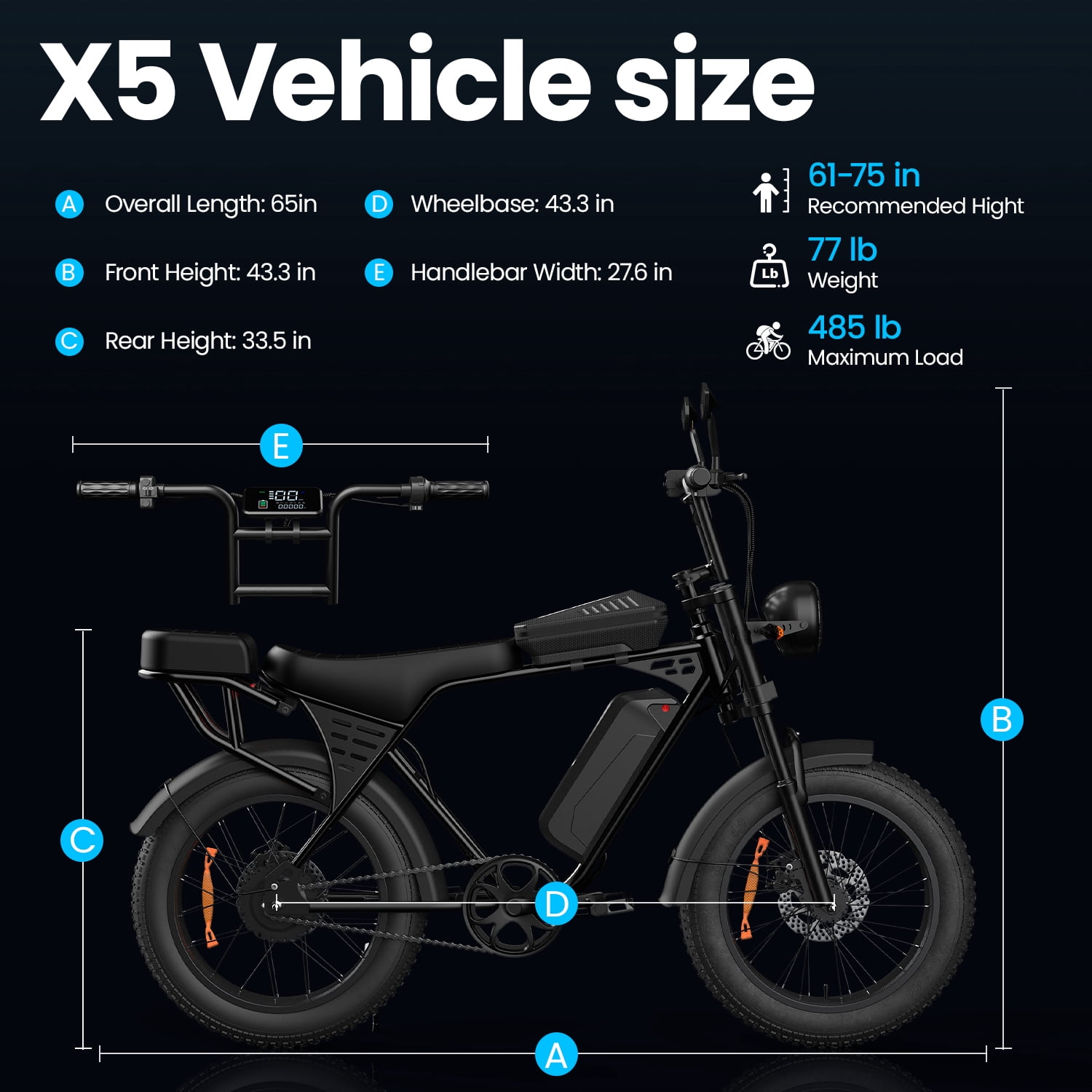 Aairsk Electric Bike for Adults, 748 Peak Ebike, 48V 15AH Removable Battery, Top Speeds 25 MPH, 20" Electric Off-Road Bike, LED Turn Signals, UL 2849