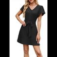thumbnail image 3 of Vestido Camisero Informal de Verano para Mujer, con Botones y Cuello en V, Mangas Abullonadas Negro L, 3 of 9