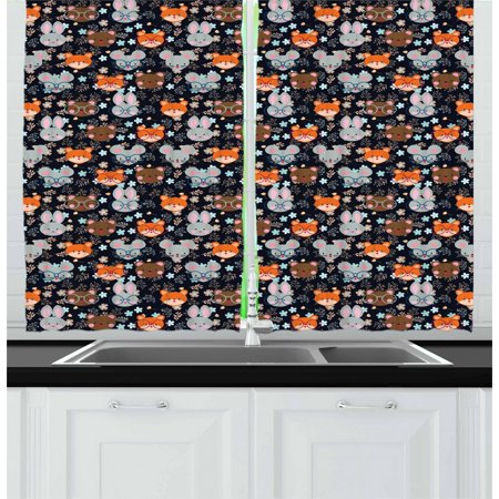 Glass Panels For Garden Walls Forest Curtains 2 Panels Set, Cute Baby Bunnies Foxes with Glasses Botanical Garden Blooms Forest Friends Theme, Window Drapes for Living Room Bedroom, 55W X 39L Inches, Multicolor, by Ambesonne ()