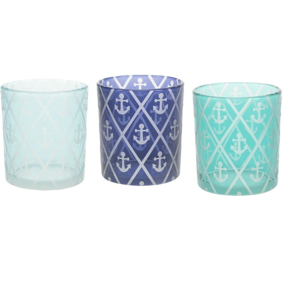 Pavilion Gift Company - Blue Anchor - 3 Assorted Votive Holders