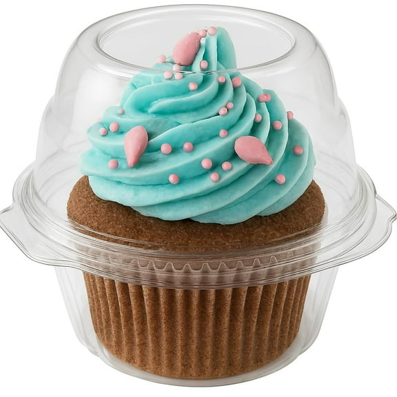 Individual Plastic Cupcake Containers Disposable with Connected Airtight Dome Lid (200 Count) Clear Single Cupcake Container, BPA Free - Stock Your Home