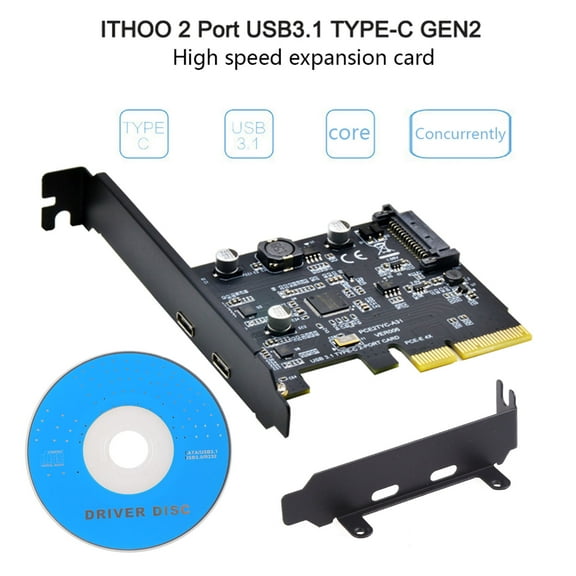 USB 3.1 to Type-C 2 Port Expansion Card PCI-E 4X to USB 3.1 Gen2 10Gbps USB C Adapter for Desktop PC Computer
