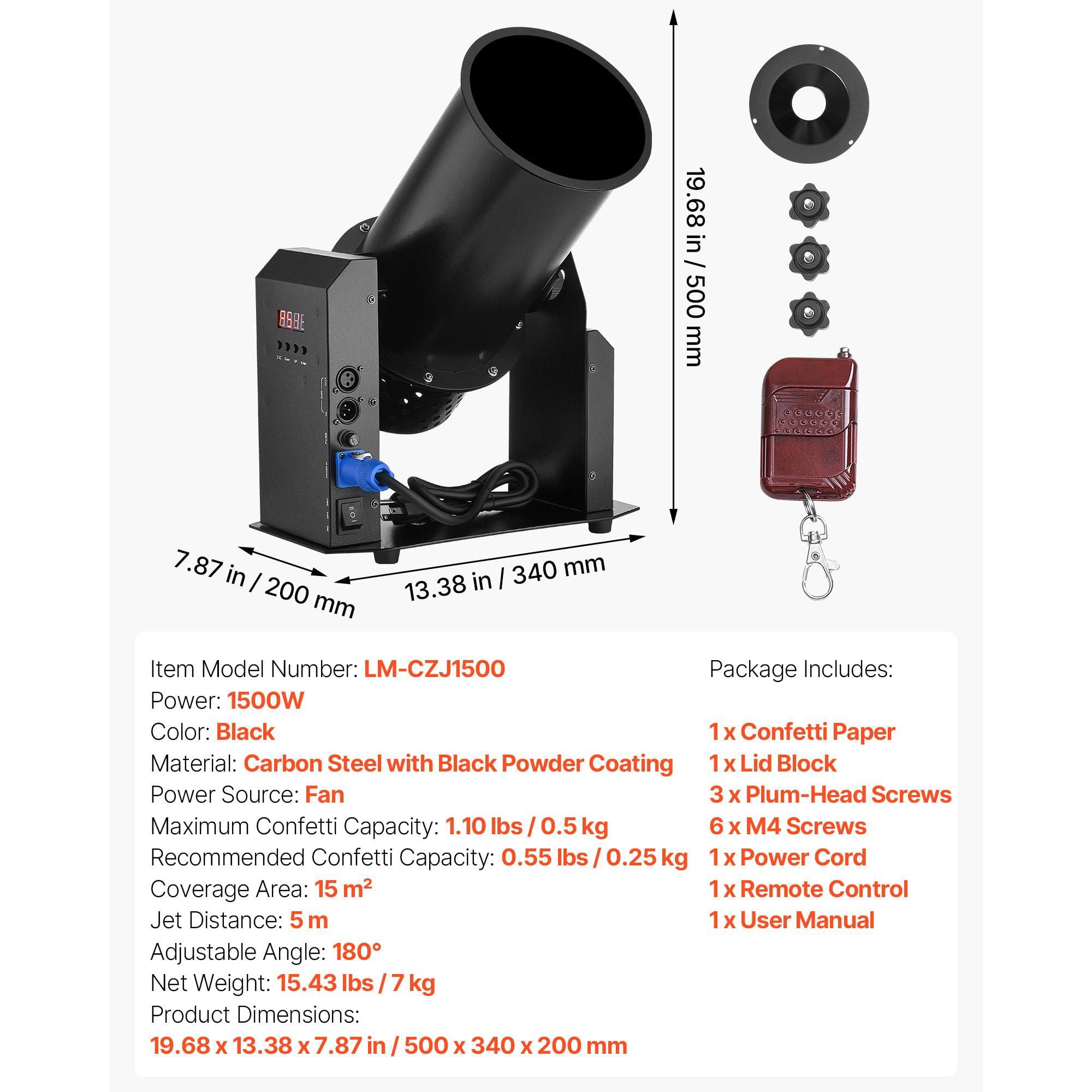Electric Confetti Machine, 1500W Powerful Output Confetti Cannon Launcher, Manual & Remote Control, Portable Confe-tti Shooter for Wedding Christmas Party Event Show Stage Night Club