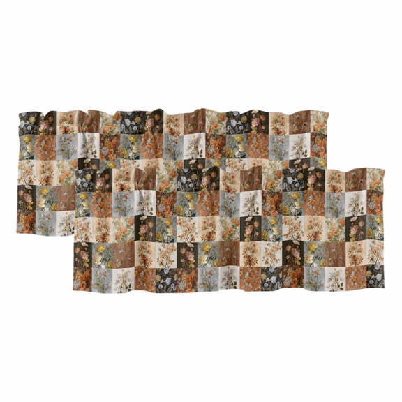 2 Pack Valances for Window, Floral Patchwork Short Curtains for Kitchen Bedroom Living Room, Vintage Country Geometric Flower Rod Pocket Small Window Treatment Valance Drapes 42 x 18 Inch