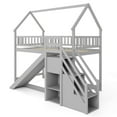 thumbnail image 1 of Costway Twin Over Twin Bunk Bed with Slide & Staircase with Storage Compartments Gray, 1 of 10