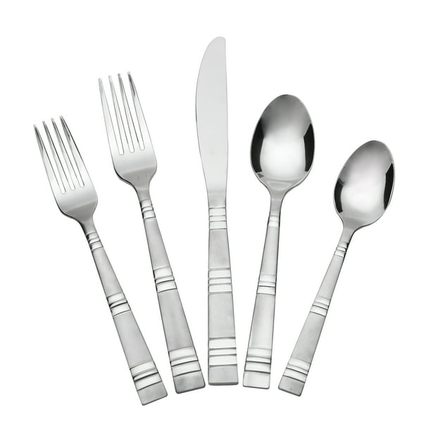 Ashton Square 20 Piece Stainless Steel Flatware Set, Silver Tableware