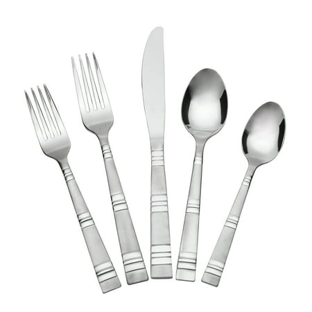 Mainstays Ashton Square 20 Piece Stainless Steel Flatware Set, Silver Tableware