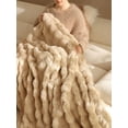 thumbnail image 5 of Fennco Styles Cuddle Bubble Faux Fur Throw Blanket 50" x 60" – Brown Ultra Soft Plush Textured Blanket for Couch, Bedroom, Living Room Décor, 5 of 6