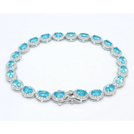 10.00 Ct Oval Cut Blue Topaz Tennis Bracelet – 7" – Lab-Created Gemstones – 14K White Gold Plated 925 Sterling Silver – Elegant Gift for Women