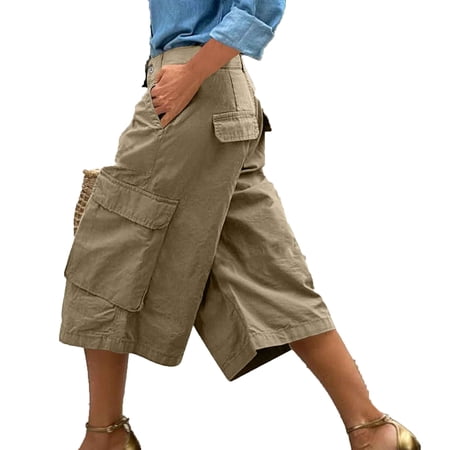 Bovemsi Capri Pants For Women Solid Color Comfortable Casual Three Multi Pocket Seven Quarter Workwear Pants Hiking Pants