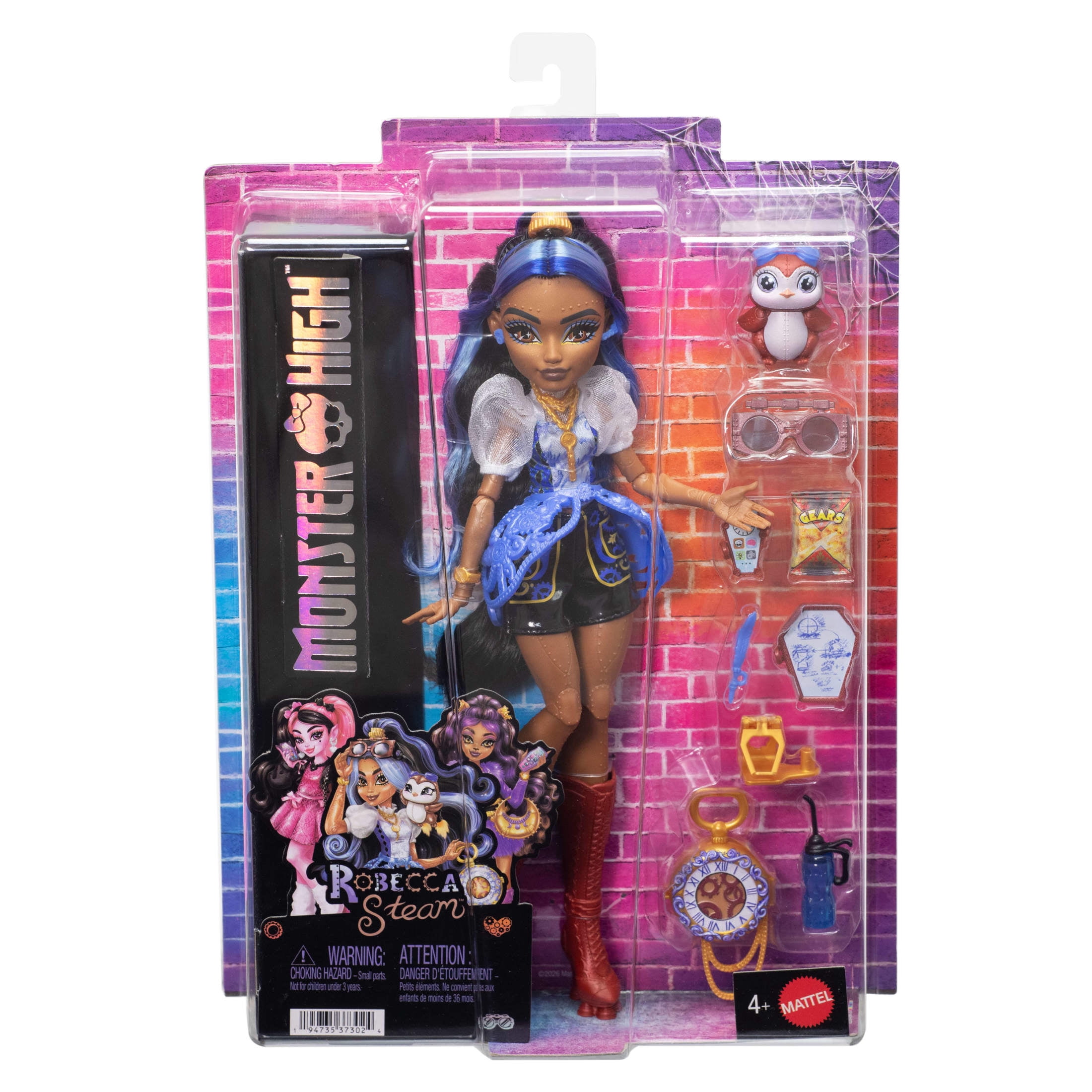 Monster High Robecca Steam Fashion Doll in Rocket Boots, Goggles with Pet Penguin and Accessories