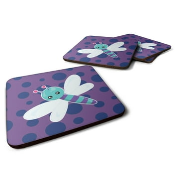 Dragonfly on Purple Polkadots Foam Coaster Set of 4