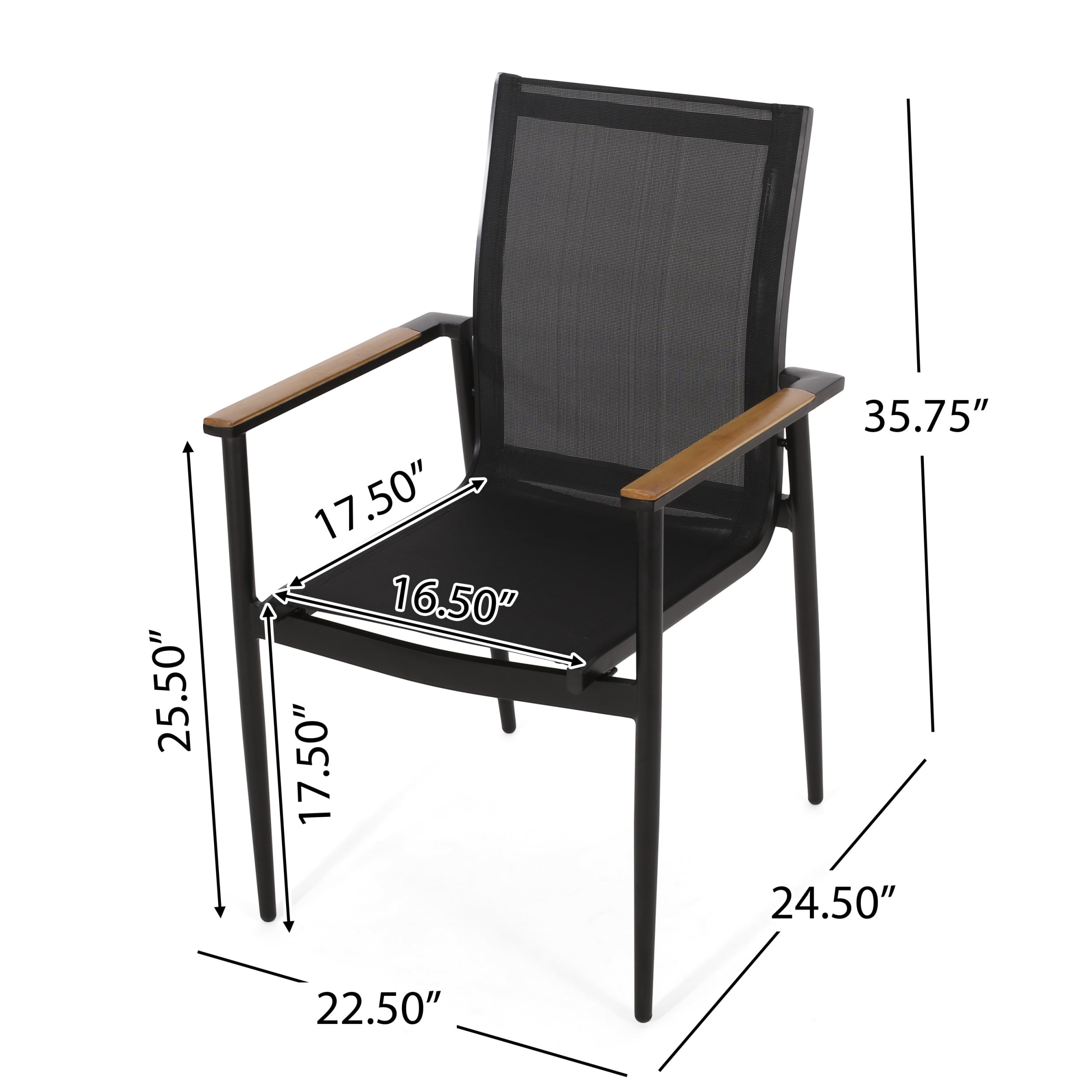 Benfield Mesh and Aluminum Outdoor Dining Chairs, Black and Natural, Set of 2