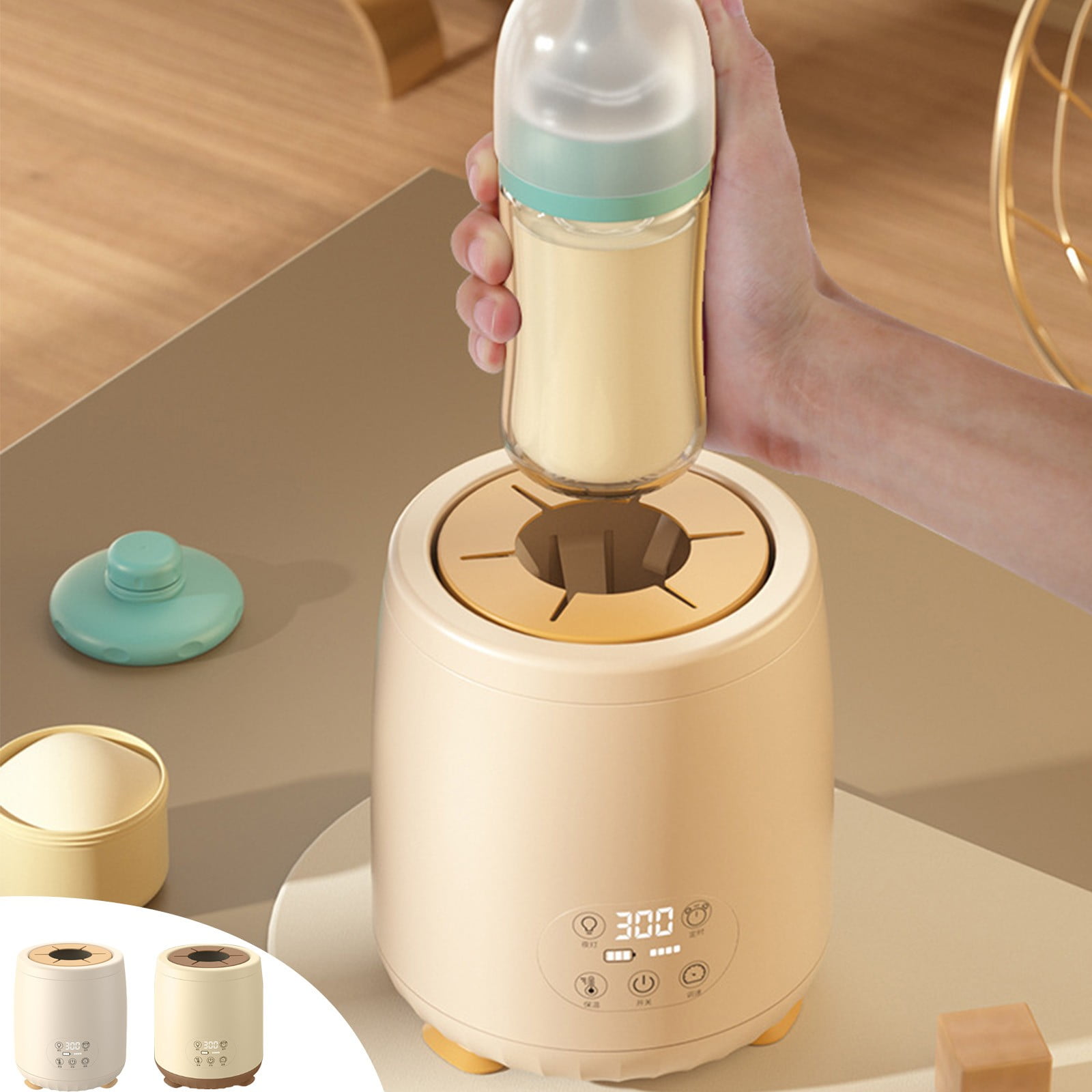 SPOORYYO Electric Bottle Shaker Without Bubbles, Bottle Mixer with 4 Shaking Modes, Constant Temperature Milk Warm Keeping, Bottle Shaker with Night Light, USB Charging Milk Bottle Shaker, Beige