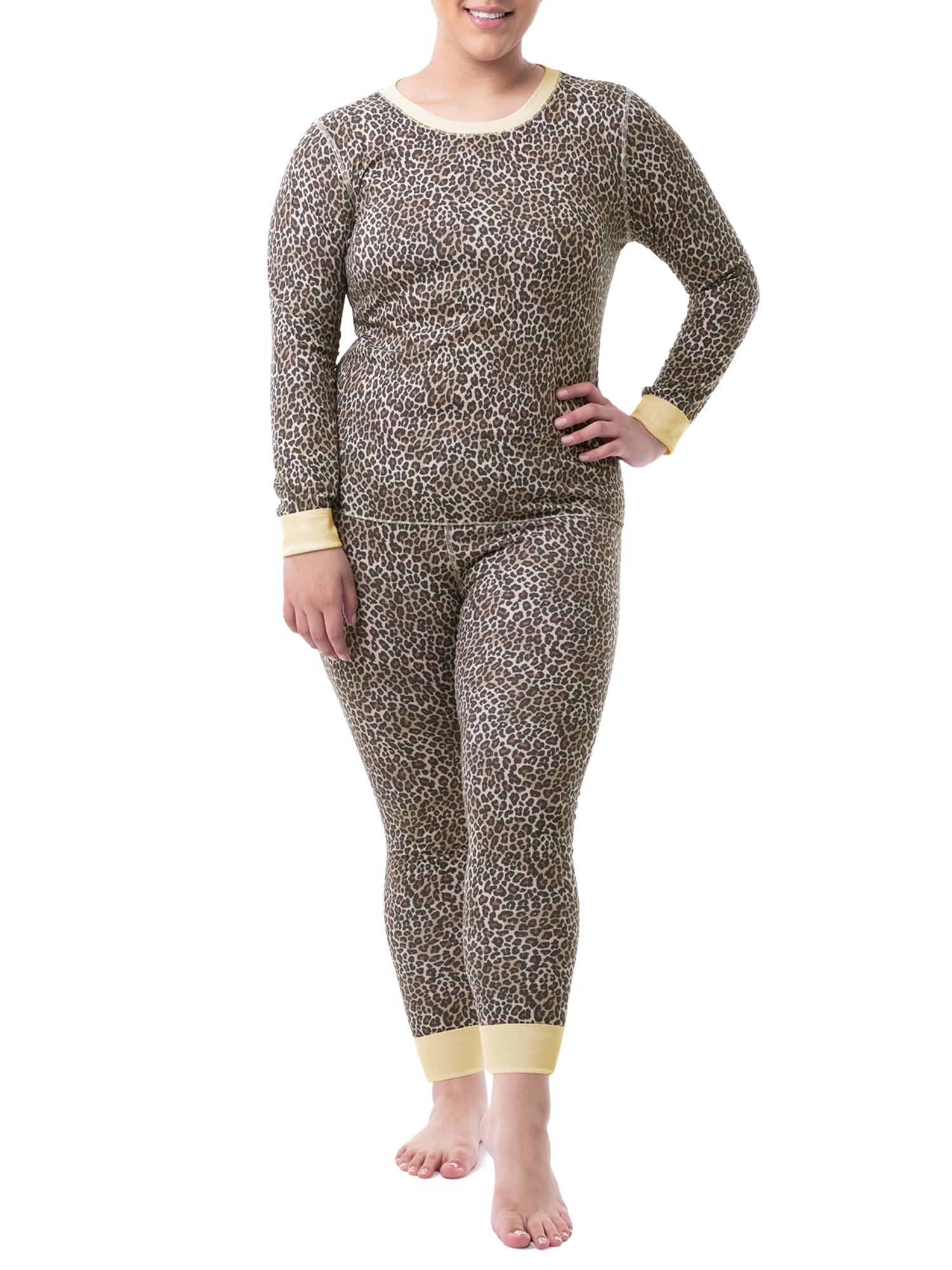 Fruit of the Loom Women's and Women's Plus Long Underwear 2-Piece Waffle Top and Bottom Thermal Set, Prints