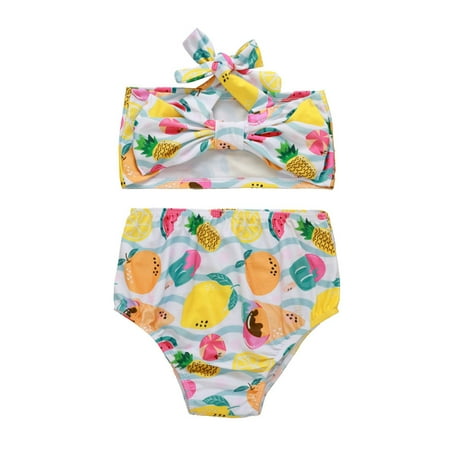 

QIPOPIQ Toddler Girls Outfit Sets Clearance Toddler Kid Baby Girl Fruit Bow Strap Swimwear+Swimming Trunks Two-Piece Set
