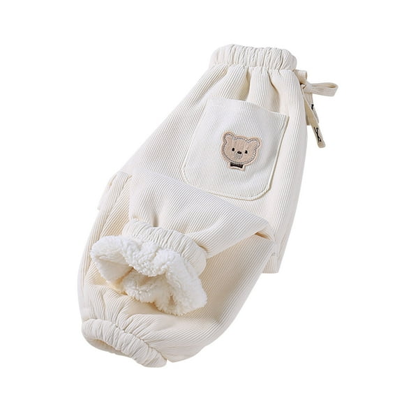 Tao Tao Toddle Boys Girls Winter Warm Fleece Joggers Pants Sherpa Lined Athletic Active Sweatpants Bear Prints Thick Corduroy Pants White 2 Years