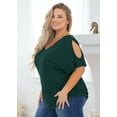 thumbnail image 2 of HKEDES Plus Size Tunic for Women Cold Shoulder Top Dark Green 2X Blouse Short Sleeve Clothing V Neck Shirts Summer Clothes, 2 of 11