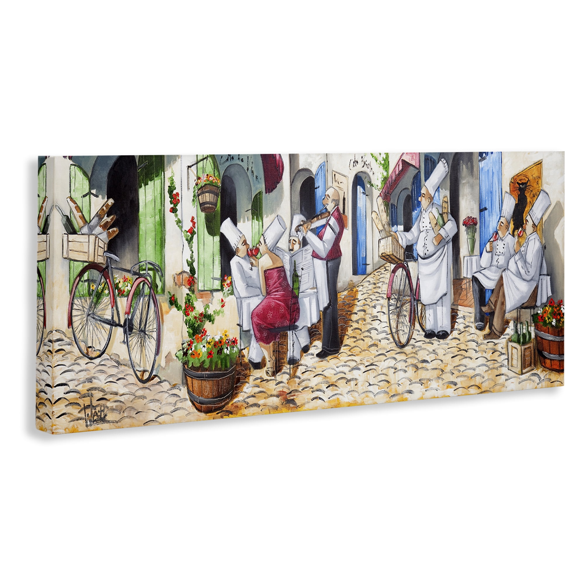Stupell Industries Town Café Chefs Scenery Painting Gallery Wrapped Canvas Art Print Wall Art, 30 x 13
